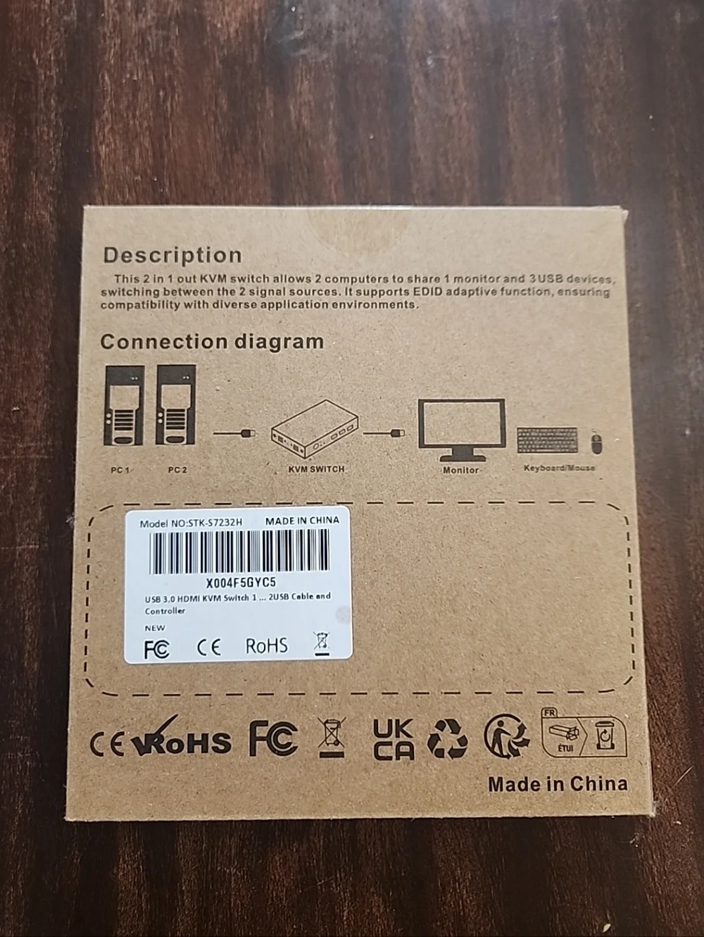 USB KVM Switch Dual Monitor 2 Port, 2-In-1-Out with 3 USB Ports and Button Switc